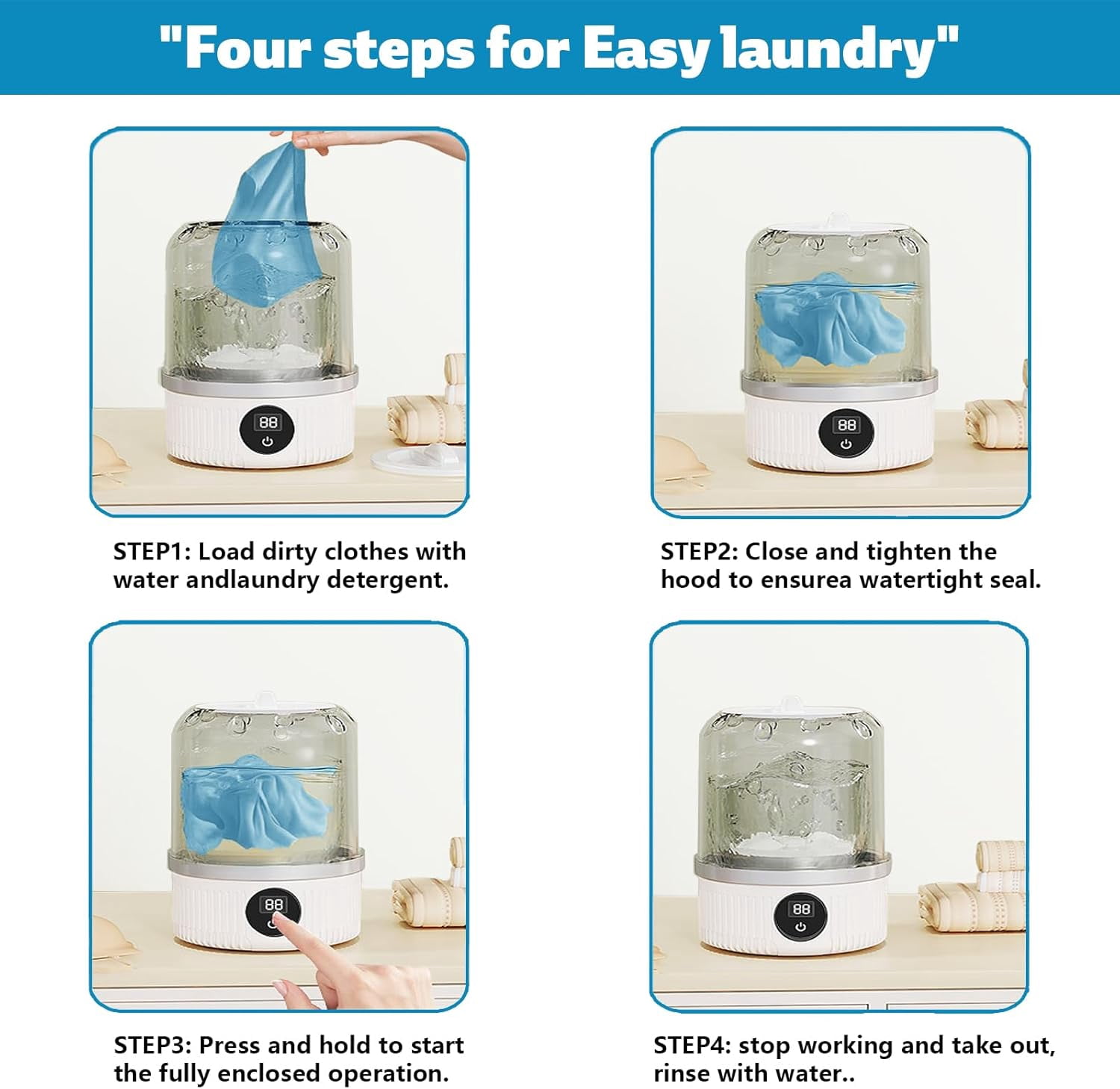 Smart laundry cup, portable ultrasonic mini washing machine - a rechargeable travel underwear laundry solution with a compact design suitable for dorms, RVs, and camping. It washes small items such a
