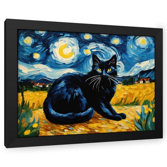 Stephen Chambers 24x19 Black Modern Wood Framed Wall Art Titled - Black Cat 4