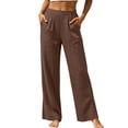 thumbnail image 3 of Women's Soft Fabric Mid Waist Wide Leg Trousers with Pockets, Lightweight Straight Leg Pants for Work Casual Travel, Comfy Flowy Summer Pants, Pull | TruBelle,Brown XL, 3 of 9