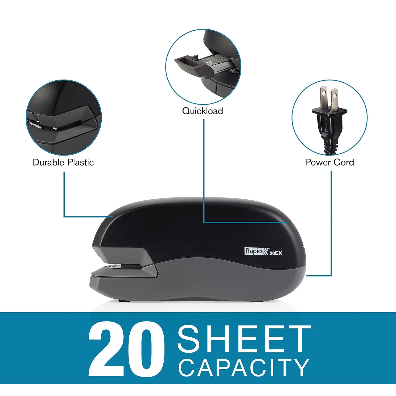Rapid, RPD73126, Fixativ 20EX Personal Dual Electric Stapler, 1 Each, Silver