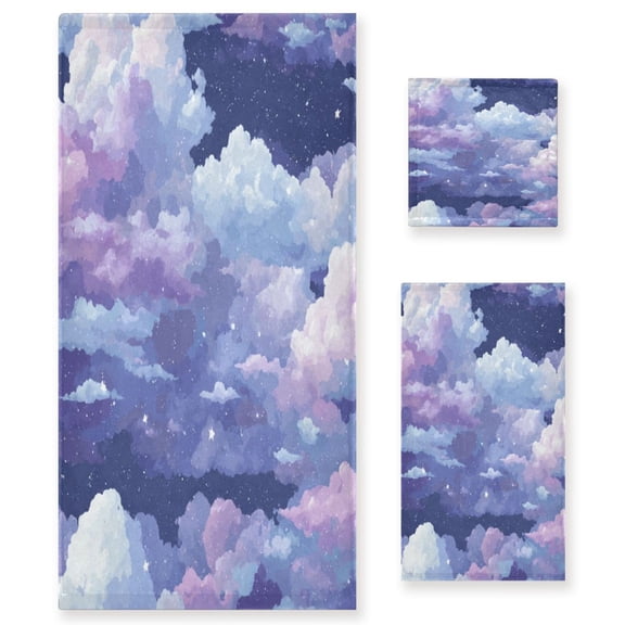 Three-Piece Towel Set Face Towel Towel Set Hand Towel Bath Towel Cotton Bath Towels Bath Towel Sets Hand Bath Towels Purple Sky