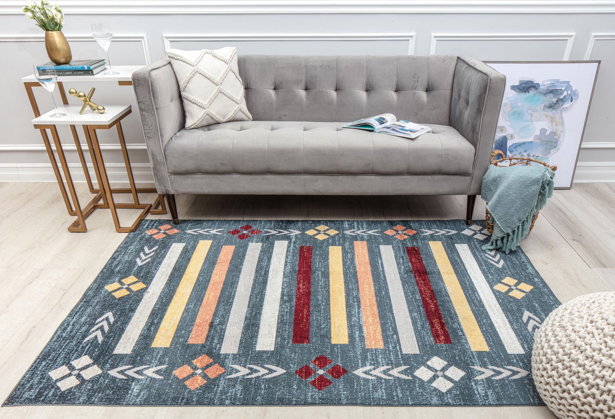 Rugs America Jaelyn JD10A Blue Harmony Tribal Bohemian Blue Area Rug, 2'6" x 4'