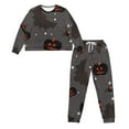 thumbnail image 4 of Yuyamidu Spooky Pumpkins Women Nightwear Set of 2 Adult's Black Clothing Pj Size XL Women's Long Sleeve Nightwear Halloween Scoop Neck Sleepwear with Pockets, Gray, 4 of 7