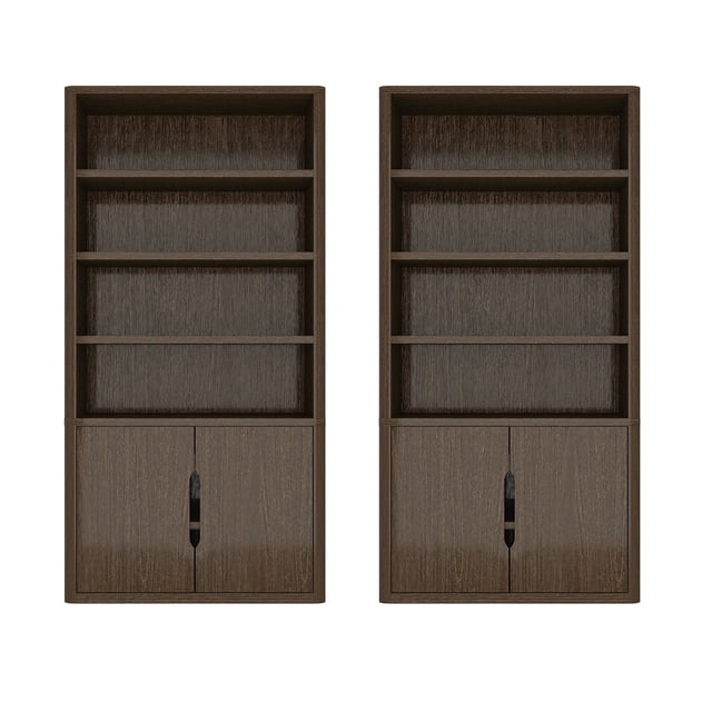 Rivington Armoire Bibliothèque Moderne en Noyer (4 Tablettes) - Ensemble de 2