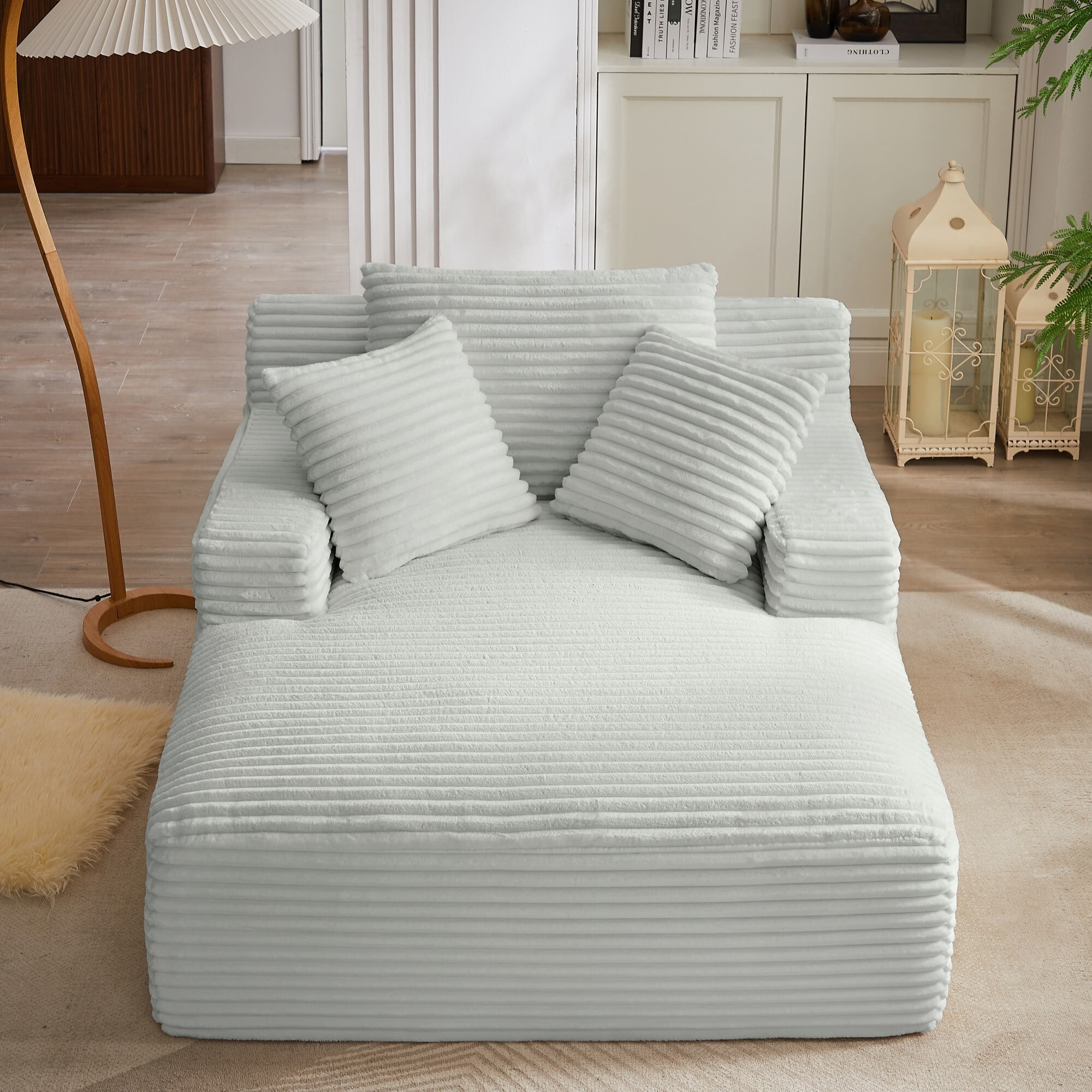 DEALTOPS 66.1" Oversized Comfy Lounge Chair, Corduroy Foam Sofa Chair with Pillows, No Assembly, Living Room or Bedroom, Light Gray