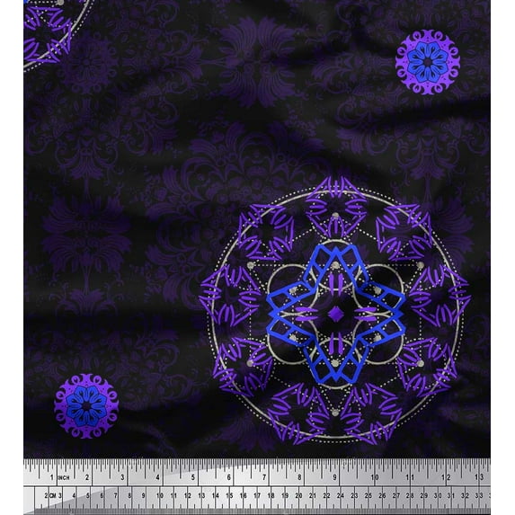 Soimoi Cotton Cambric Fabric Sacred Geometry & Filigree Damask Print Fabric by the Yard 56 Inch Wide