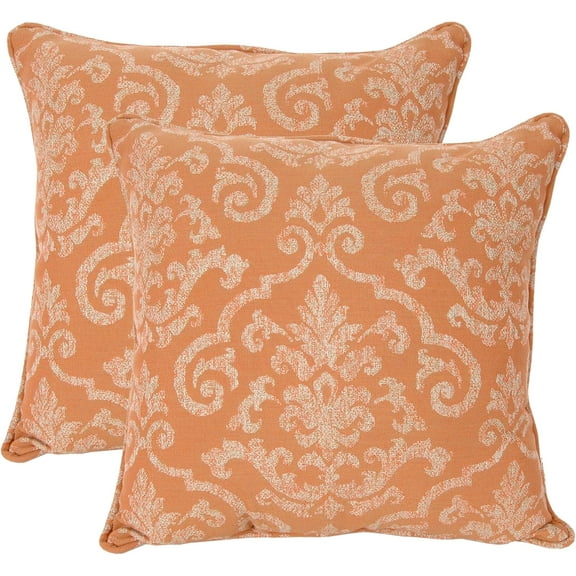 Outdoor/Indoor Sunbrella Set of 2 Toss Pillows 20 inch x 20 inch x 5 inch Square Rialto with Pipe (Papaya)