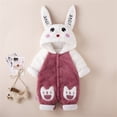 thumbnail image 2 of IVEYRTF Toddler Kids Bodysuit Cute Print Fleece-Lined Hooded Romper Zip Thermal Fall Winter Cozy Warm One-Piece Outerwear for Baby 1-2 Years(Wine,9 Months), 2 of 6