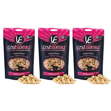 Vital Essentials Chicken Breast Dog Treats Freeze-Dried Raw Single Ingredient Grain & Gluten Free 100% Farm Raised USA Sourced & Made Great Source of Protein & Amino Acids 3 Pack - 2.1 oz Each Pa