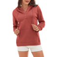 thumbnail image 2 of Baqcunre Womens Sweaters Women's Solid Color Long Sleeved Loose Casual Hooded Drawstring Pocket Plush Sweater Womens Sweatshirts Womens Fall Tops Watermelon red XL, 2 of 9