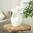 thumbnail image 2 of DecMode 15" Abstract Floral Inspired White Ceramic Vase with Wavy Folded Rim, 2 of 13
