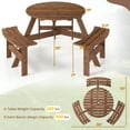 thumbnail image 3 of Costway 6-Person Round Picnic Table Set with 3 Built-in Benches 2" Umbrella Hole, Brown, 3 of 10