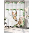 thumbnail image 2 of No Hook Shower Curtain with Snap-in Liner, Easter Bunny Waterproof Fabric Bathroom Curtains, Spring Daisy Botanical Leaves Gray Wooden Bath Curtains & Mesh Top Window 72"x78" Long, 2 of 9