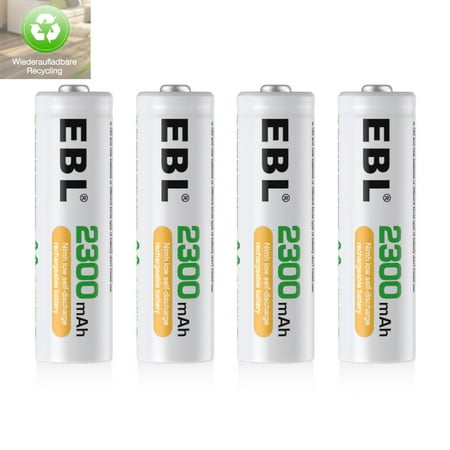 EBL 4 Pack Aa Rechargeable Batteries 2300mAh High Capacity AA Batteries NiMH Double A Battery 1.2V