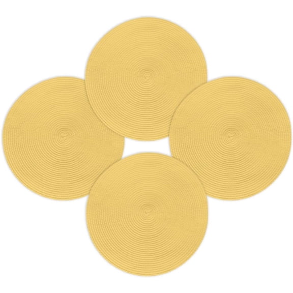 Round Braided Placemats,15In Yellow Washable Mats for Home,Hot Pads for Kitchen,Round Plastic Placemats for Farmhouse Decor