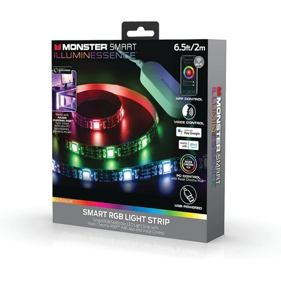 Monster Smart Illuminescence Indoor LED Light Strip, RGB Multicolor LED Lights, 6.5ft