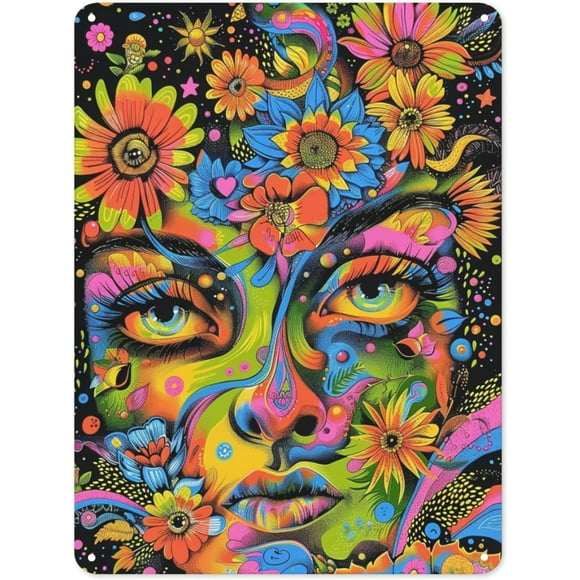 Psychedelic Poster Art Metal Iron Painting, Art Metal Sign, Vintage Art Print Metal Art Posters for Home Living Room Bathroom 8x12 Inch