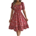 thumbnail image 2 of Sakmal Long Spring Dresses for Women 2025 Short Sleeve Sundress Floral Red Dresses S-XL, 2 of 5