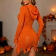 thumbnail image 3 of Women's Dresses – Halloween Pumpkin Print Knit Hooded Bodycon Gown – Fall Festivals Casual Wear Clothing (S-L), 3 of 4