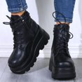 thumbnail image 3 of Women's Chunky Platform Combat Booties | High Wedge Heel, Side Zipper & Lace-Up Ankle, 3 of 7
