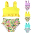 thumbnail image 1 of Kids Swimsuits for Girls Ruffle Hem Color Block Little Girls' Swimwear Soft & Lightweigh Swimsuits Bathing Suit for Teens Size 7-16, 1 of 6