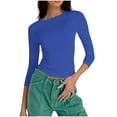 thumbnail image 5 of Htigea Womens 3/4 Sleeve T Shirts Stretchy Slim Fit Crop Tops Y2k Solid Color Going Out Base Layer Tee Blue XXXL, 5 of 7
