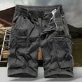 thumbnail image 2 of HOOMEUMY Men's Summer Cargo Shorts Cotton Loose Fit Breathable Stretch Elastic Waist Multi-Pocket Zip Fly Straight Short Pants Gray S, 2 of 3