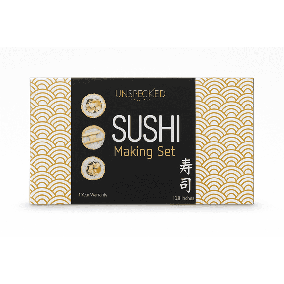 Unspeckled Bamboo Sushi Making Set - Kit for Beginners & Pros with Knife, 2 Mats, Bazooka and 4 Sets of Chopsticks