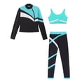 thumbnail image 3 of CHICTRY 3 Pcs Kids Girls Figure Skating Outfits Long Sleeve Jacket Sports Bra with Leggings Blue Green 12, 3 of 4