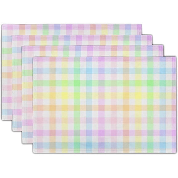 Easter Placemats Set of 4 Colorful Buffalo Check Plaid Non Slip Heat-Resistant Washable Table Place Mats Linen Tablemats for Kitchen Dining Table Home Decoration 12" x 18"