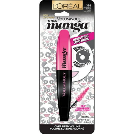 L'Or ©al Paris Voluminous Miss Manga Washable Mascara, Blackest Black, 0.27 Fl Oz