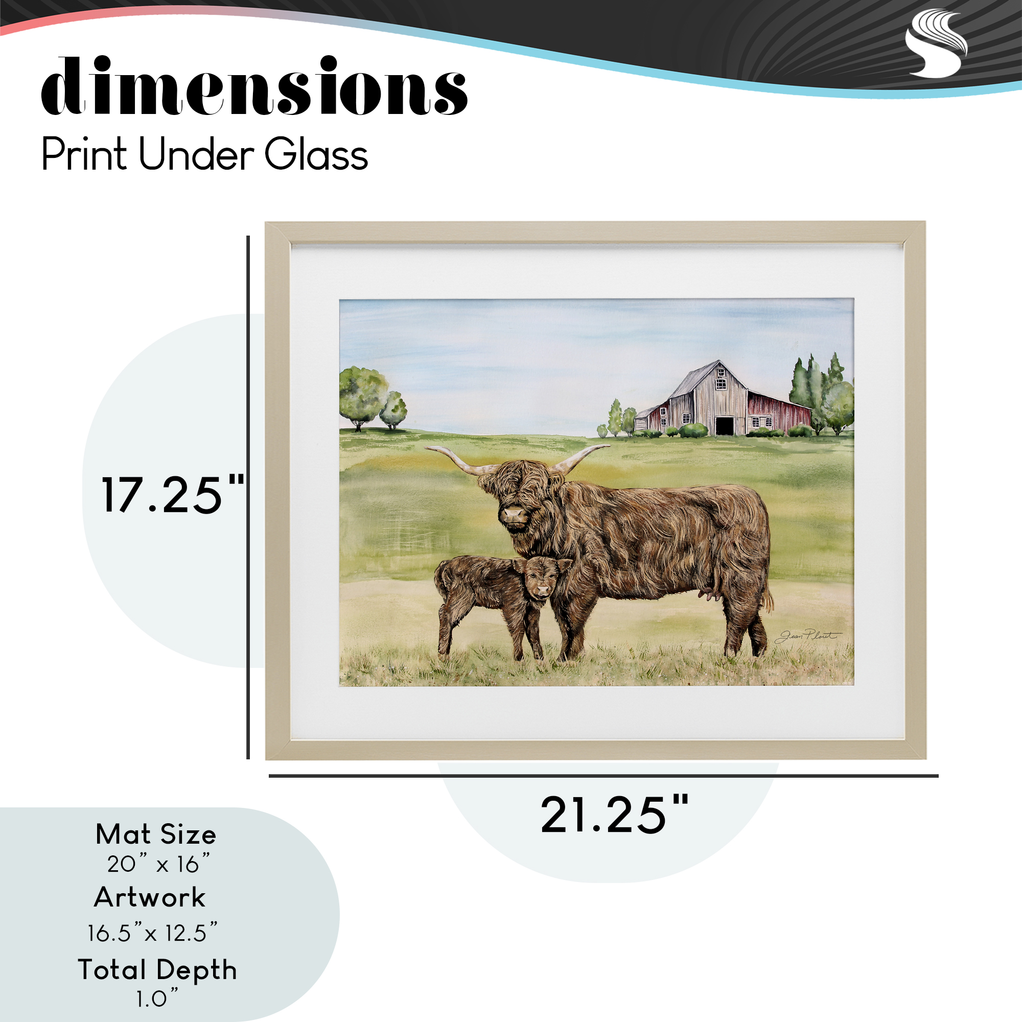 Highland Cow And Calf Birch Framed Print Under Glass, design by Jean Plout