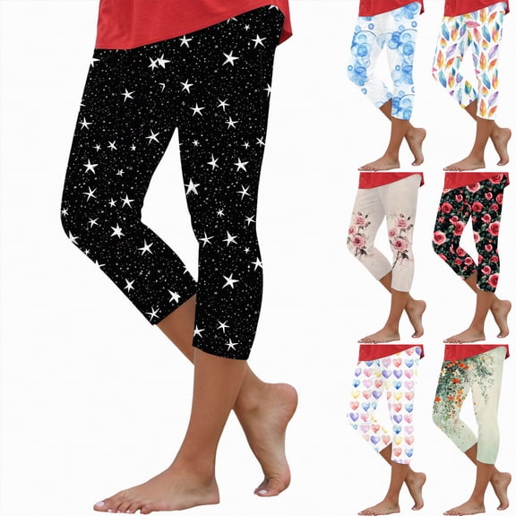 vigerkar Capri Pants for Women Casual Summer Pants Floral Print Yoga Capris High Waisted Tummy Control Seamless Leggings (Rose Gold, M)