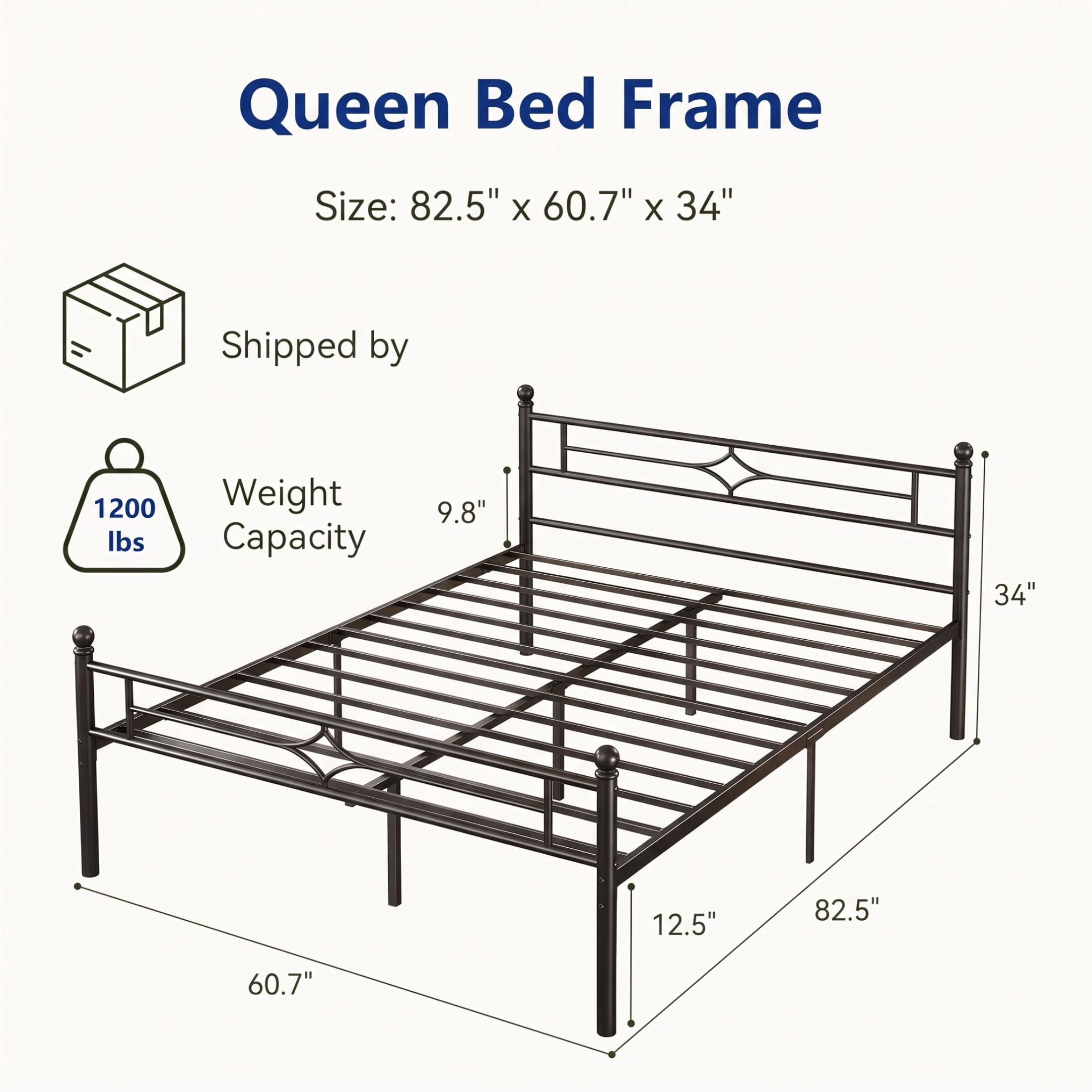 Sailvan Queen Bed Frame, Metal Bed Frames Queen with Headboard & 12.5'' Under Bed Storage, Heavy Duty Platform Bed, No Box Spring Needed, 1200 lbs Capacity, Black