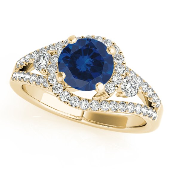 Aonejewelry 1.65 Ct. Halo Sapphire and Diamond Engagement Ring In 14k Yellow Gold