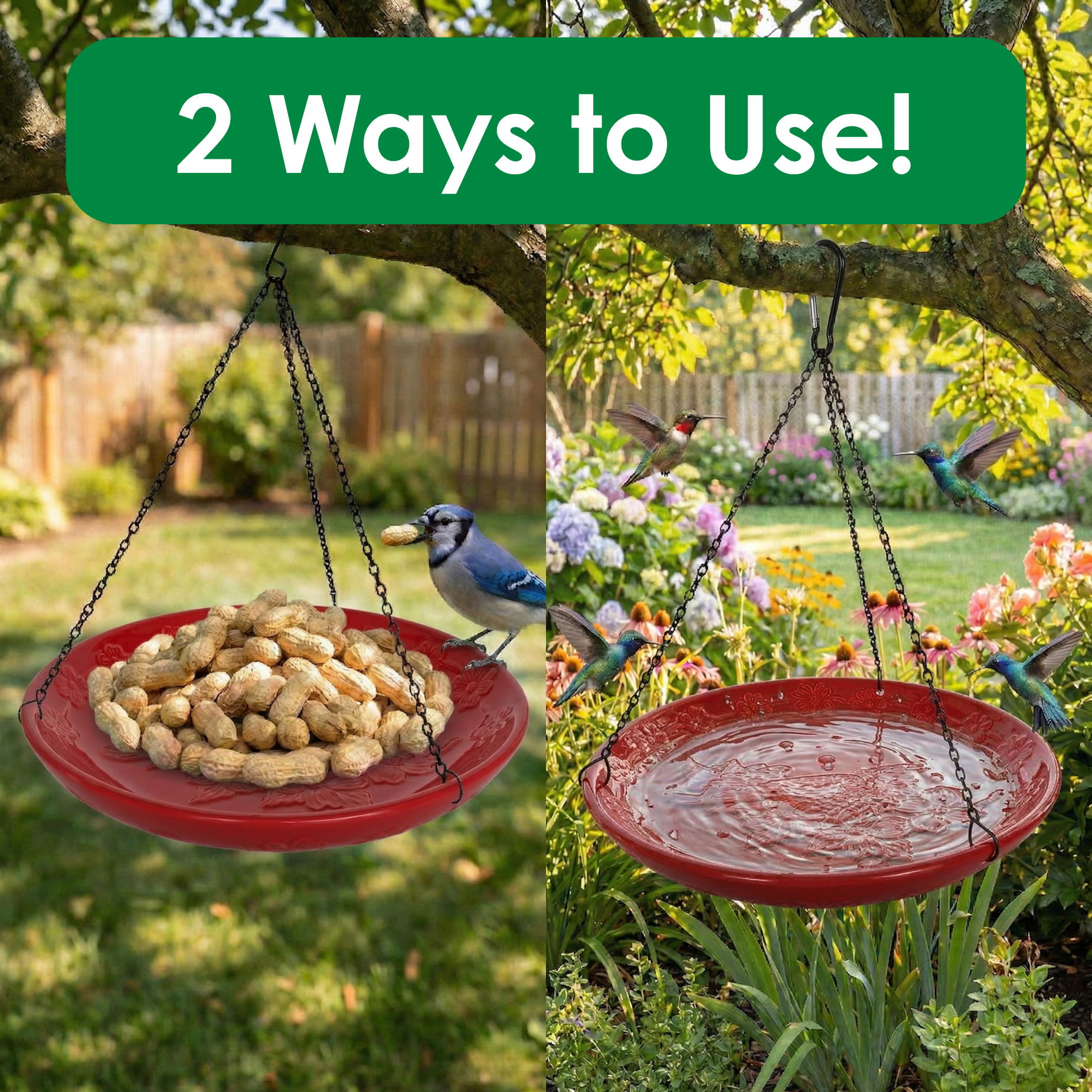 Backyard Essentials Bird Bath Hanging Birdbath Cardinal Red for Bird Feeders