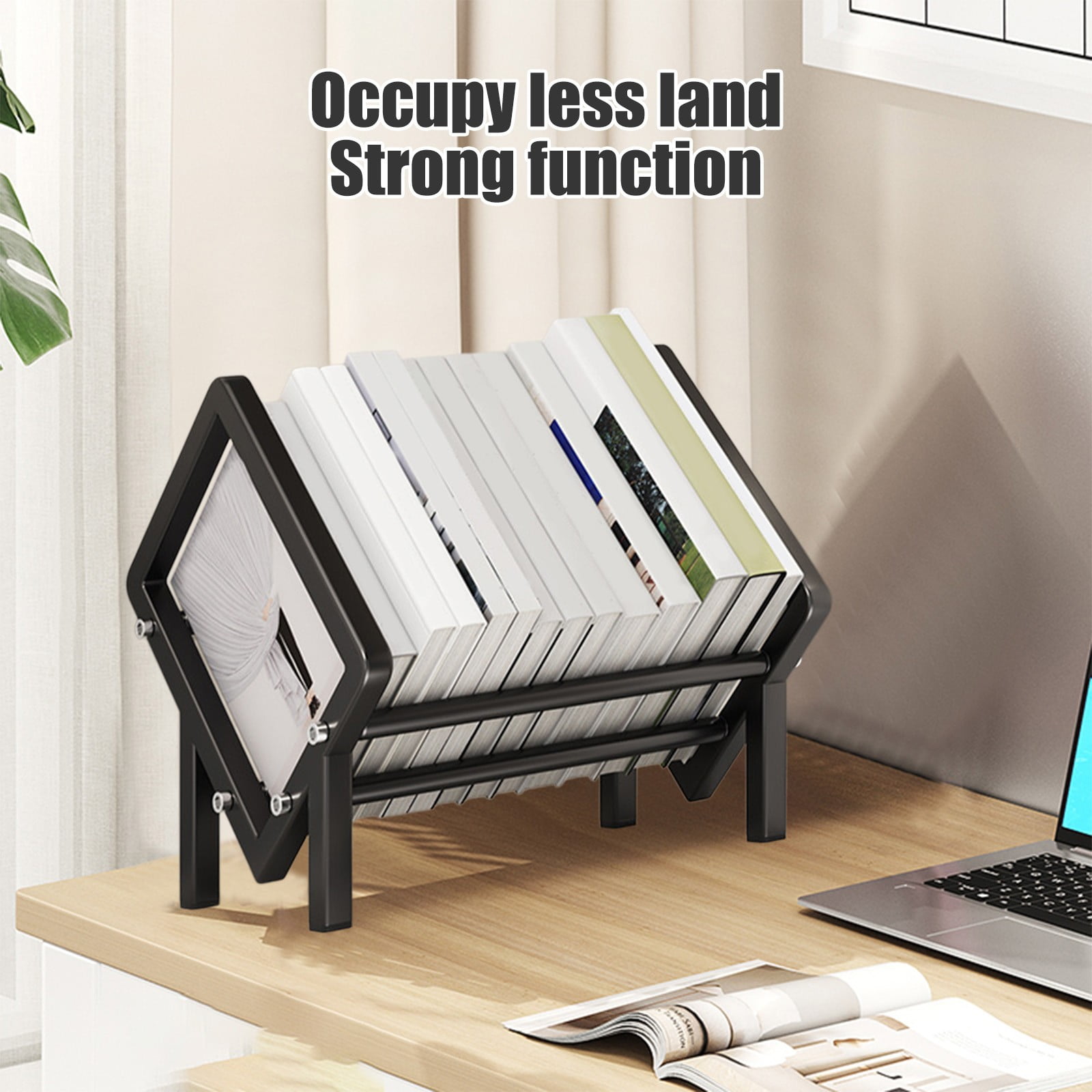 Ruhiku GW Stainless Steel Desktop Bookshelf - Desk Organizer & File Storage Rack, Space-Saving Office/Study/Living Room Decor, Rustproof Metal Book Shelf