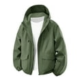 thumbnail image 2 of Mens Jacket Winter Plain Long Sleeve Green Windbreaker Jacket Zip Up Hood Casual Clothes for Men, 2 of 3