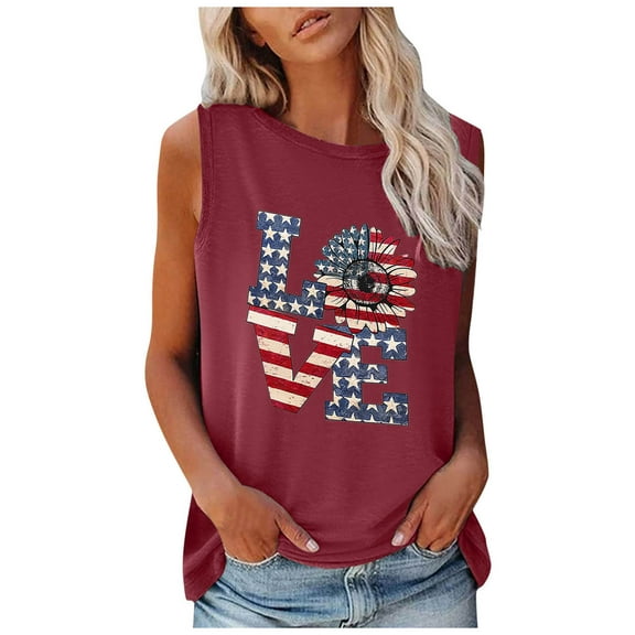 IROINNID Women's V-Neck Tank Sleeveless 4th Of July Fashion 4th Of July