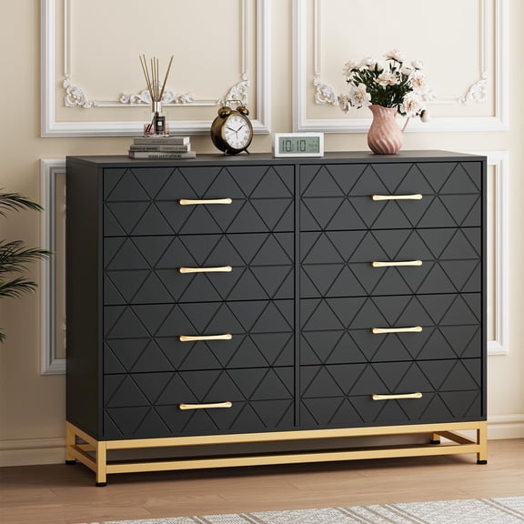 Kicctian 8 Drawer Dresser for Bedroom – Wide Wooden Chest of Drawers with Soft-Close Glides & Metal Handles  for Bedroom, Closet, Living Room,Black
