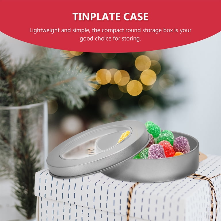 Golden Cookie Tin With Lid - Round Tinplate Storage Container For Cookies, Candy, Snacks, 16.8x16.8x5cm