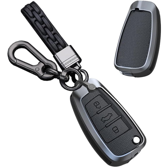 for Audi Key Fob Cover Case Metal Full Protection Key Shell Leather Key Case Fit For Audi A3 A1 A3 A6 Q2 Q3 Q7 TT TTS,1,1,Long-keychain-black