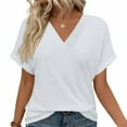 thumbnail image 2 of Womens Plus Size Summer Tunic Tops Dolman Short Sleeve Shirts for Women Casual Solid Color Loose V Neck Tshirts (White S), 2 of 6