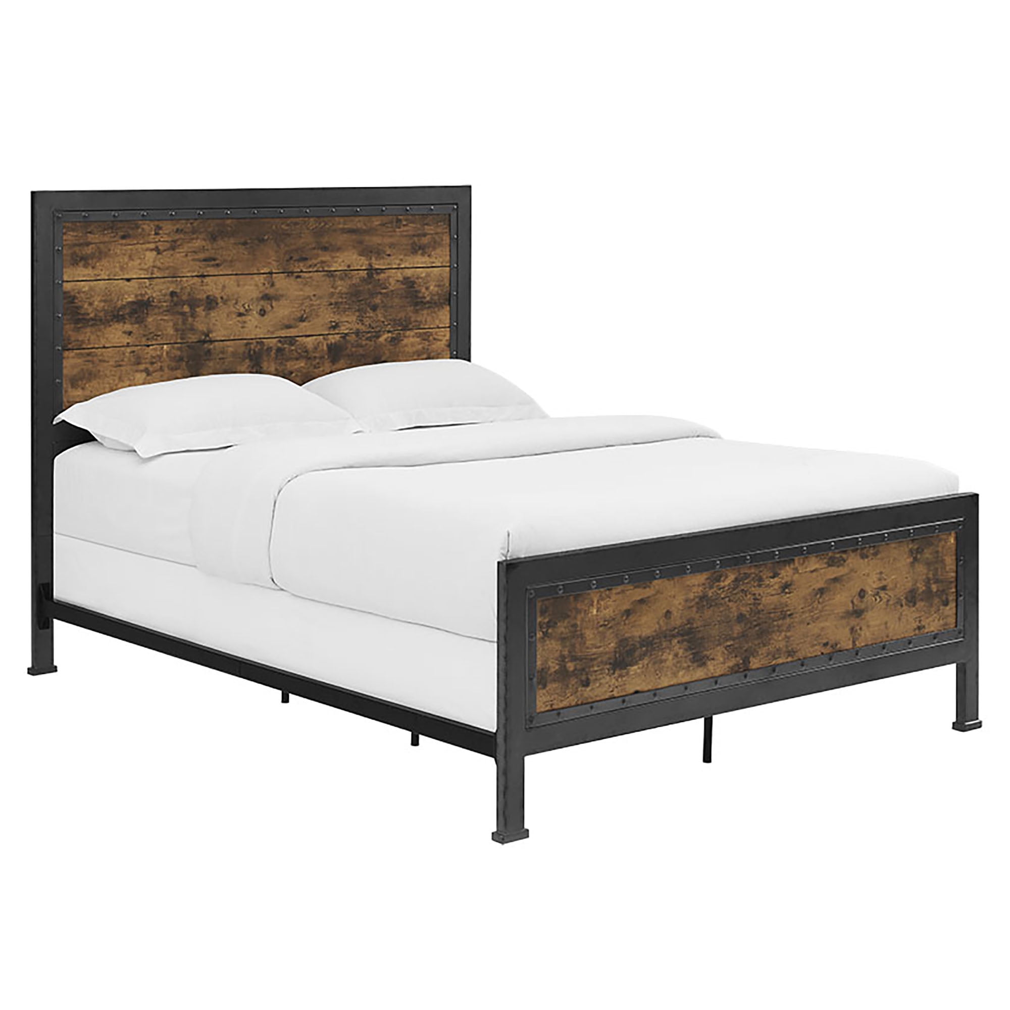 Walker Edison 55” Rustic Mixed Material Hacienda Queen Size Bed, Brown and Gunmetal
