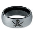 thumbnail image 2 of Tungsten Skull Crossbones and Swords Band Ring 8mm Men Women Comfort Fit Black Dome Brushed Gray Polished, 2 of 4