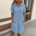 thumbnail image 2 of T shirt Dress with Pockets Womens Button Down Shirt Dress Summer Shorts Sleeve Cotton Linen Casual Midi Dress, 2 of 6