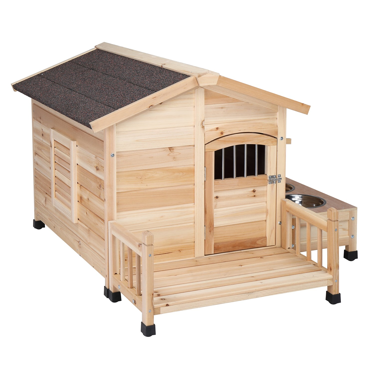 Pefilos 66" Large Wood Dog House with Porch for Small/Medium Dogs, Pet Shelter Pet Bunny House Outdoor Cat House, Gray Pefilos 66" Large Wood Dog House with Porch for Small/Medium Dogs, Pet Shelter Pet Bunny House Outdoor Cat House, Gray