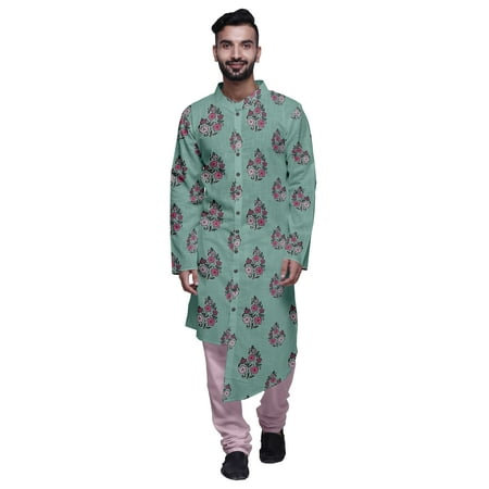 

Atasi Printed Kurta Pajama For Men Asymmetric Style Casual Summer Clothing