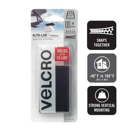 Image of VELCRO ALFA-LOK Fasteners Heavy Duty Snap-Lock Technology Self-Engaging and Multidirectional Use 3in x 1in Strips Black 4 Sets 8 Pcs Picture Hangers & Kits