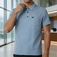thumbnail image 5 of COSFO Casual Mens Polo Shirts Short Sleeve Business Plaid Shirt Loose Fit with Pocket Pullover Collared Work Tops, 5 of 8